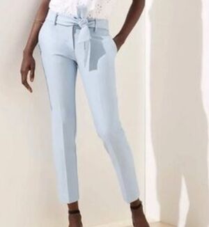 Loft Julie Tie Front Cropped Light Blue Belted Pants Sz 8P